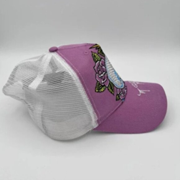 Ed Hardy Rhinestones Roses Skull Hat Snapback Purple Adjustable One Size Adult - Picture 4 of 5